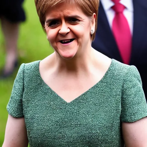 Prompt: nicola sturgeon, happy, with a flower crown