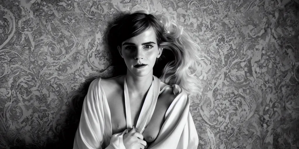 Prompt: portrait closeup Emma Watson lips teeth long hair flowing silk robes baroque room candles mirrors cinematic lighting stanley kubrick barry lyndon Cecil Beaton, Lee Miller, Irving Penn, David Bailey, Corinne Day, Patrick Demarchelier 4k canon 5d mk4