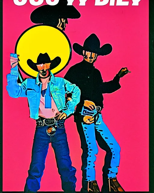 Image similar to laser disk cowboy, 9 0's magazine ad art style