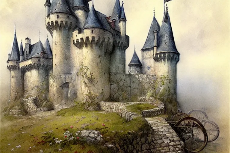 Image similar to 1950s castle muted colors. by Jean-Baptiste Monge, James Gurney