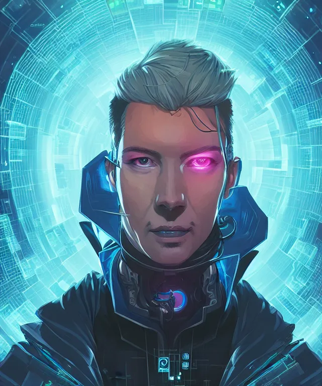 Image similar to a portrait of a male cyberpunk netrunner wearing a hadron collider, fantasy, elegant, digital painting, artstation, concept art, matte, sharp focus, illustration, art by josan gonzalez