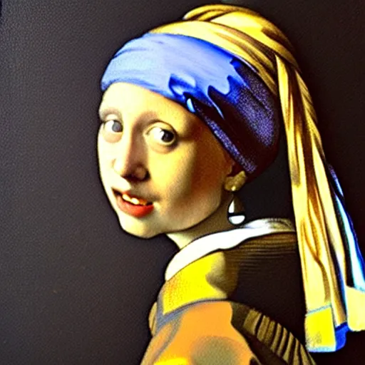 Image similar to an oil painting of orange cat with a pearl earring by jan vermeer, headshot, 8 k