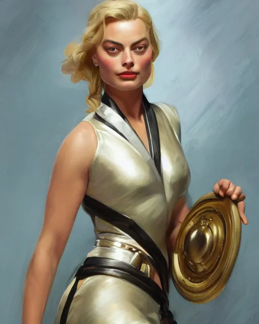 Image similar to Margot Robbie, oil on canvas, artstation, by J. C. Leyendecker and Edmund Blair Leighton and Charlie Bowater, octane