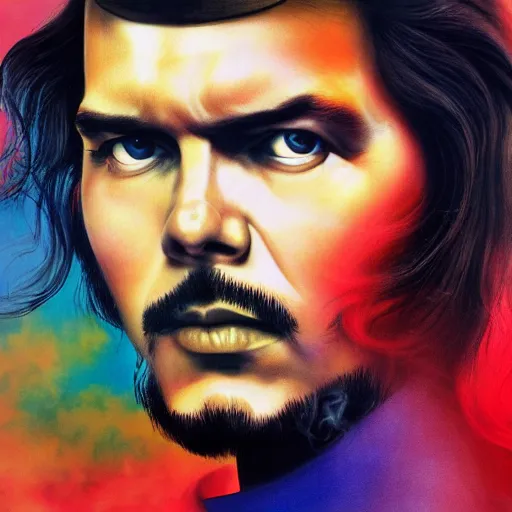 Image similar to colour masterpiece surreal closeup portrait photography of che guevara by miho hirano and annie leibovitz and michael cheval, psychedelic smoke background, 8 k