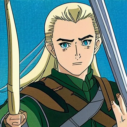 Image similar to legolas from the anime lord of the rings (1986), studio ghibli, very detailed, realistic