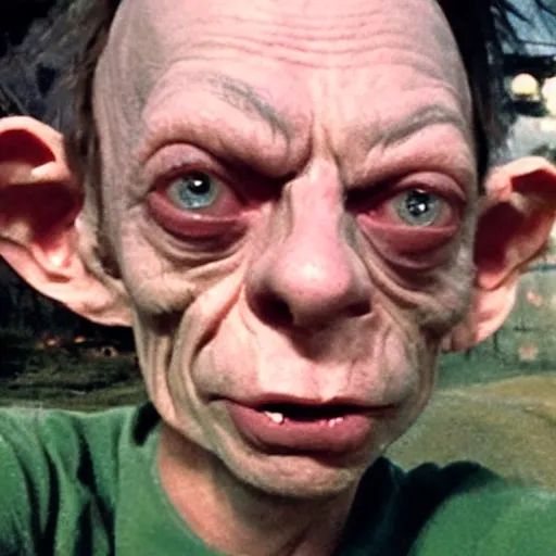 Image similar to Gollum smokes cigarette selfie