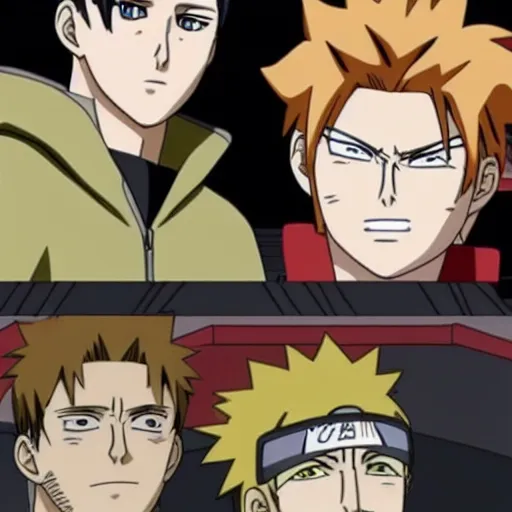 Prompt: sam and dean winchester in naruto shippuden, anime scene