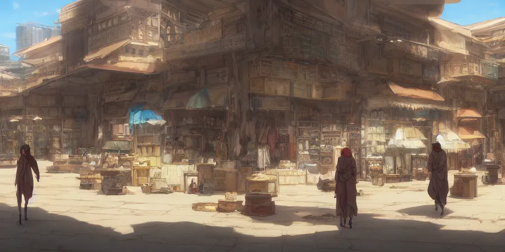 Image similar to an empty arabian marketplace with no people in biblical times by makoto shinkai