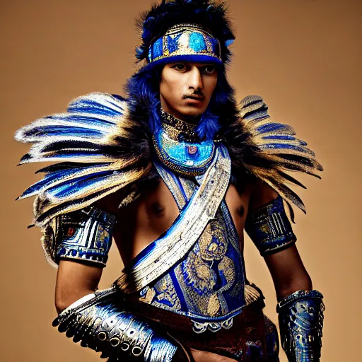 Image similar to a portrait of a beautiful young indian male wearing an alexander mcqueen armor made of blue fire , photographed by andrew thomas huang, artistic