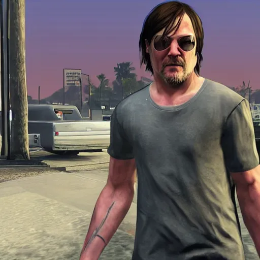 Image similar to Norman Reedus in a GTA V loading screen, screenshot