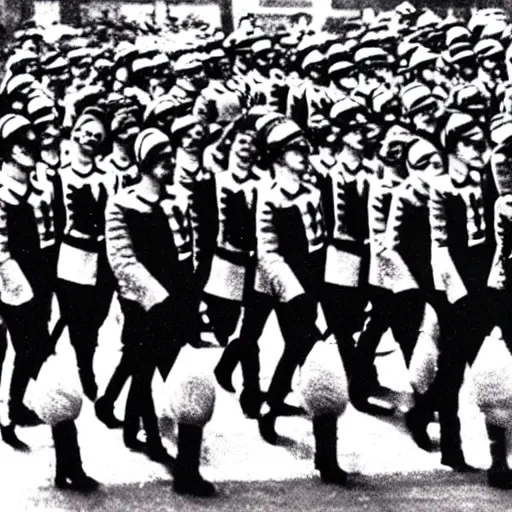 Image similar to minions in ss uniforms at the parade of the third reich during the great sweep,