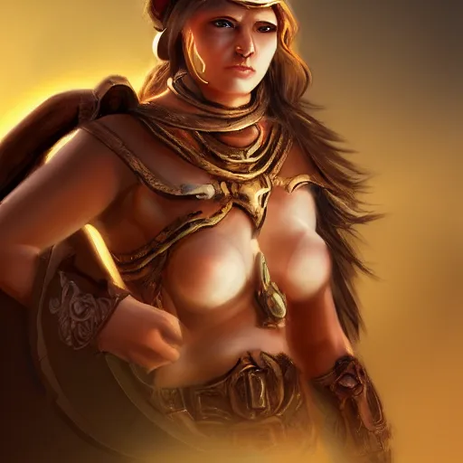 Image similar to fantasy portrait of a kind female Minotaur warrior, concept art, soft lighting