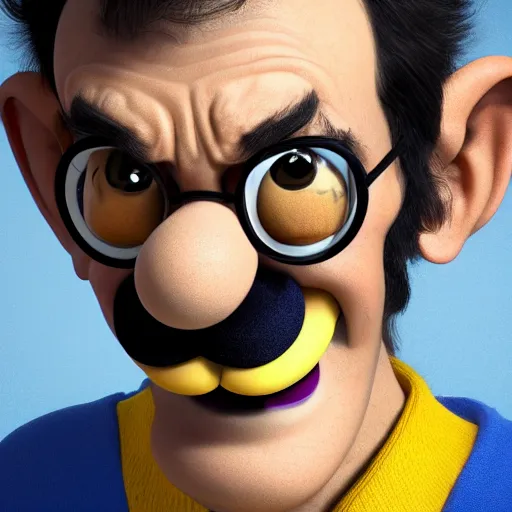 Image similar to stunning award winning hyperrealistic hdr 8 k highly detailed portrait photo of waluigi as a real human