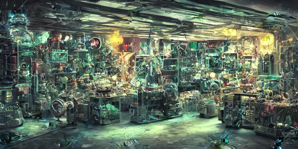 Prompt: a dirty alien shop, futuristic, holographic, 8k, sharp focus, hyper realistic