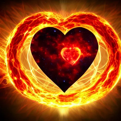 Prompt: blood pumping heart cosmic flames pulsing with life