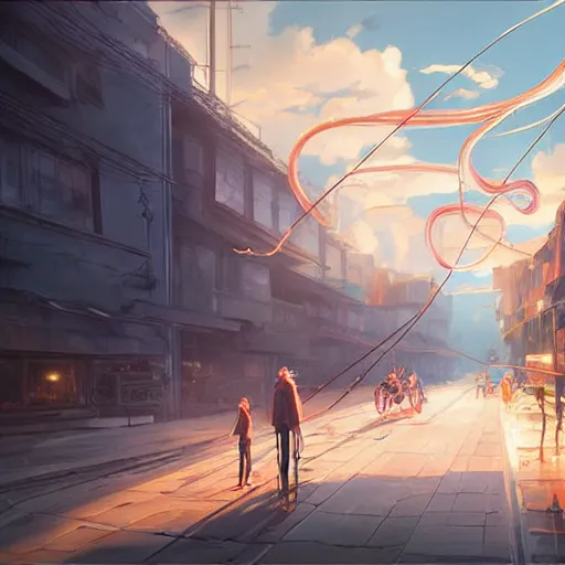 Prompt: Spaghetti with luminous squid smelt and giant squid meat, fantasy art, natural, illustration, art by Makoto Shinkai