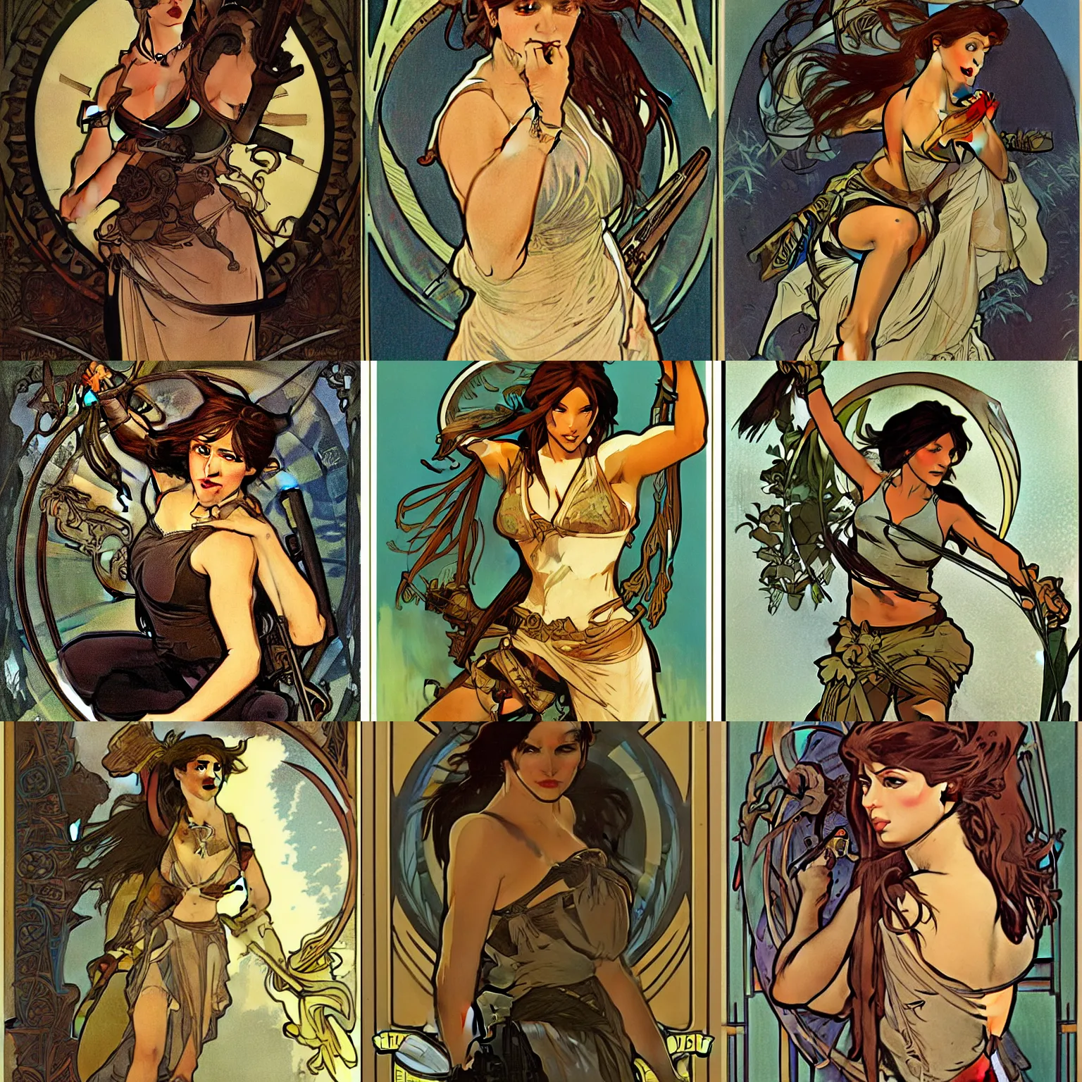 Prompt: Lara Croft, illustration by Alphonse Mucha