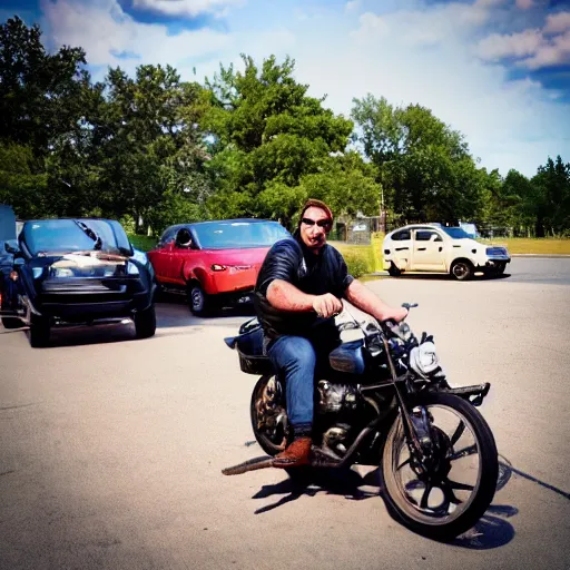 Image similar to boerboel as a motorcycle biker in front of wafflehouse