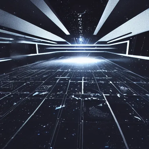 Image similar to a spaceship beaming a light underneath, lasers all over the scene, strobe lights, winter, dark scenery, dark lighting, cinematic, cold freezing nights, laser lights, crybernetic, top floor boss shit, destroy lonely, black floor, lavish, luxurious, marble walls, cinematic, hyper realism, high detail, octane render, 8 k