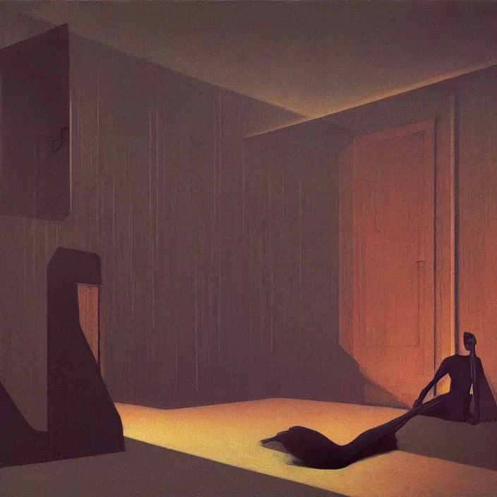 Image similar to inside the room of fears, science fiction, Edward Hopper and James Gilleard, Zdzislaw Beksinski, highly detailed