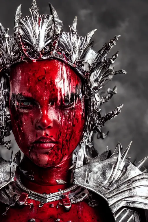Image similar to the blood crown queen wear the scarlet armor, cinematic lighting, various refining methods, micro macro autofocus, ultra definition, award winning photo