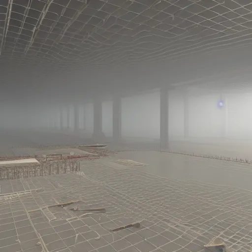 Image similar to a construction site half engolfed in fog 3 d render