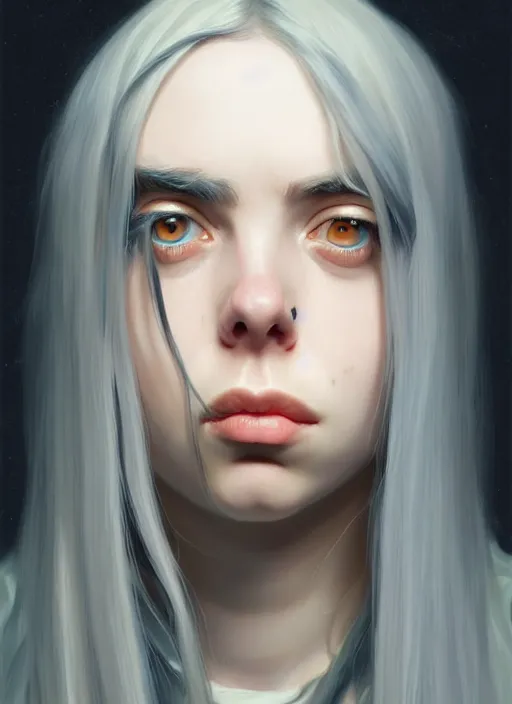 Image similar to Overlord Billie Eilish, highly detailed, digital painting, artstation, concept art, sharp focus, illustration, art by wlop and J. C. Leyendecker and Edmund Bliar Leighton and Charlie Bowater