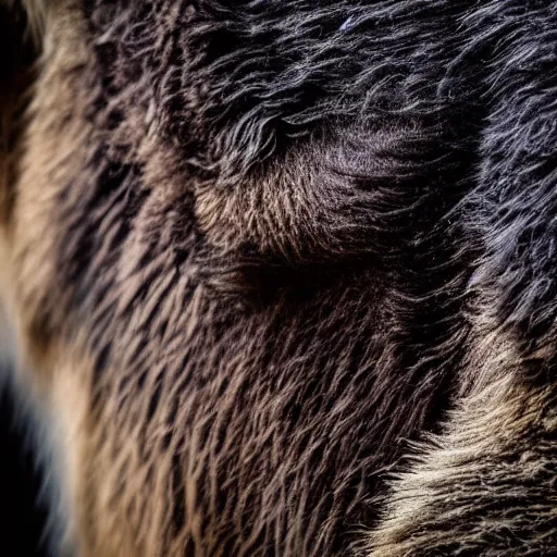 Prompt: extreme close up of a bison fur, macrophotography