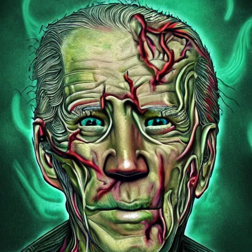 Image similar to biden became bloody ugly lovecraftian degenerate abomination, photo - realistic, color image, 2 k, highly detailed, bodyhorror, occult art, fractal structure