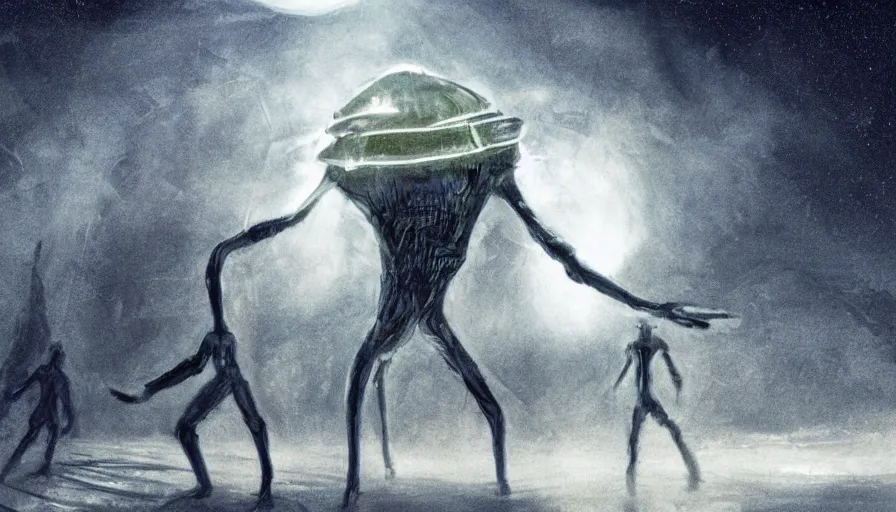 Prompt: first contact with abstract alien being, concept art, movie still