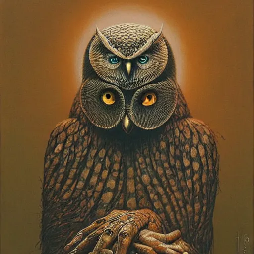 Prompt: an owl with leprosy by Zdzisław Beksiński