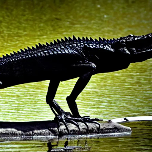 Prompt: Photomorph that fuses a crocodile with a crow