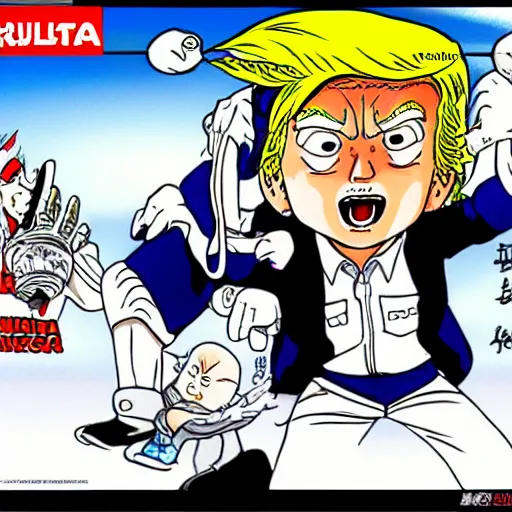 Image similar to donald trump in the style of akira toriyama, anime, very detailed, character