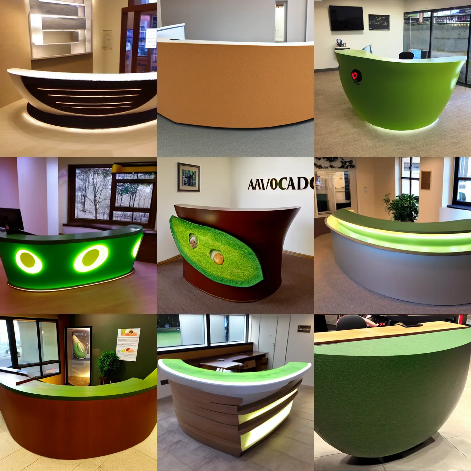 Prompt: Reception Desk shaped like an Avocado
