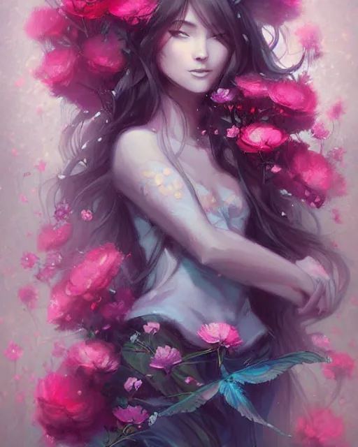 Image similar to a painting of a beautiful huggy wuggy surrounded by flowers, an ultrafine detailed painting by ross tran, centered full body, featured on deviantart, fantasy art, detailed painting, deviantart, anime