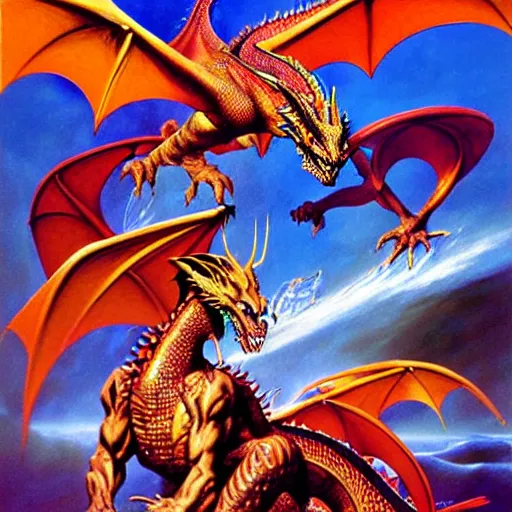Prompt: dragonriders of pern. gallery art print by boris vallejo
