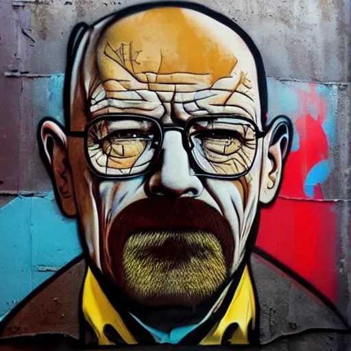 Image similar to Heisenberg, Walter White as Batman, Urban Graffiti Banksy, Bordalo, trending on artstation