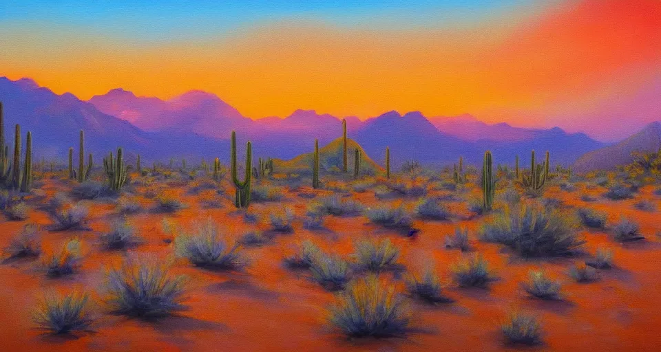 Image similar to painting of the sonoran desert at sunrise, beautiful painting, oil on canvas, by Ewa Czarniecka, award winning masterpiece,