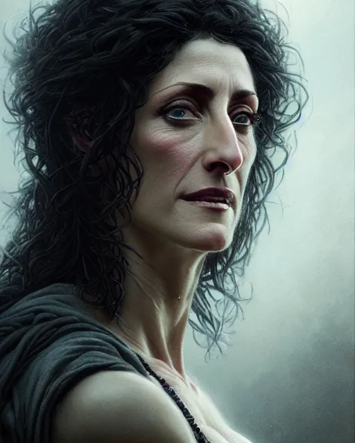 Image similar to lisa edelstein, thicc, character portrait, portrait, close up, concept art, intricate details, highly detailed by greg rutkowski, michael whelan and gustave dore