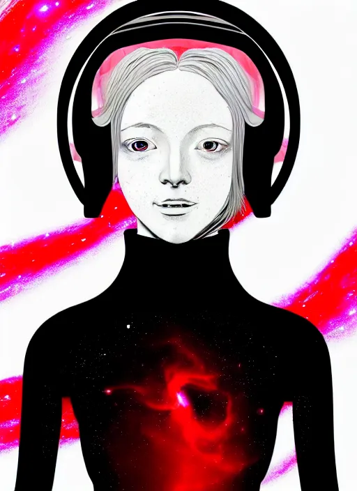 Prompt: highly detailed portrait of a hopeful pretty astronaut lady with a wavy blonde hair, by Francis Bacon, 4k resolution, nier:automata inspired, bravely default inspired, vibrant but dreary but upflifting red, black and white color scheme!!! ((Space nebula background))