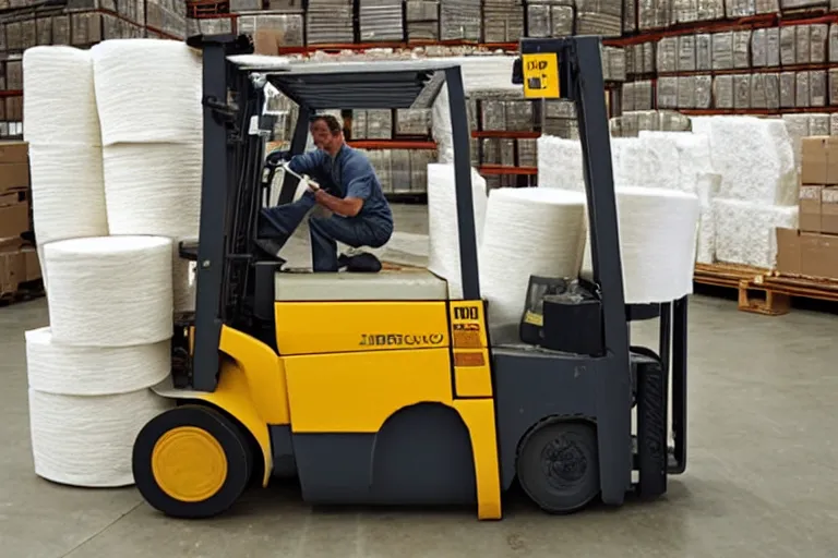 Image similar to a forklift made out of toilet paper