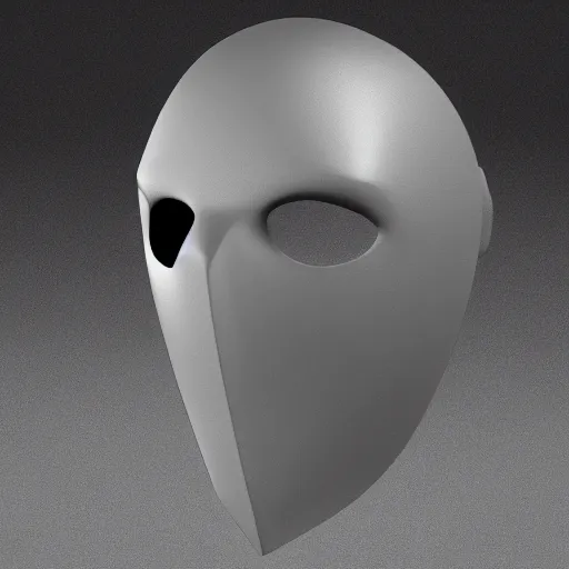 Image similar to concept design for a solid plate featureless metallic mask, 3 d render, volumetric lighting, unreal engine