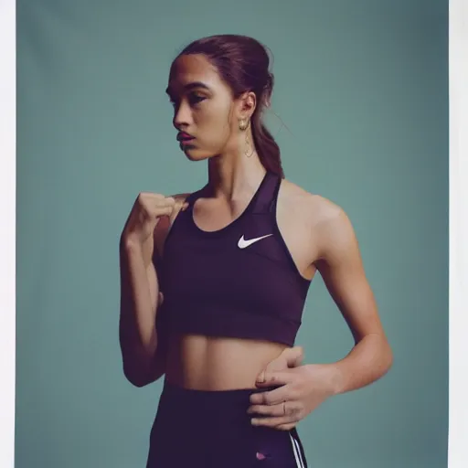 Image similar to realistic photoshoot for a new nike lookbook, color film photography, portrait of a beautiful person, in style of Addy Campbell, 35mm, graflex