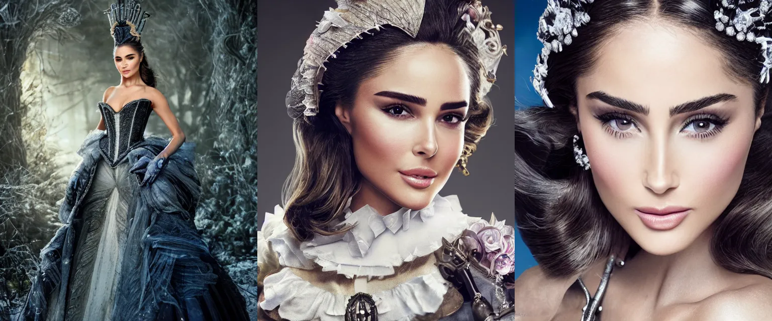 Prompt: Olivia Culpo as milady de winter, styling by Tom Eerebout & Sandra Amador, clear makeup, clean hair, dry skin, clear skin, airbrushed, bright eye makeup, warrior body, photo by mario testino, 8k octane render, cinematic, hyper detailed, micro details, insanely detailed, trending on artstation, concept art