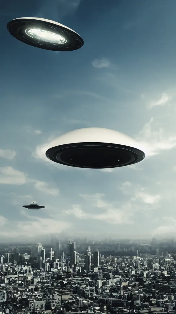 Prompt: The UFO is over the city, photorealistic