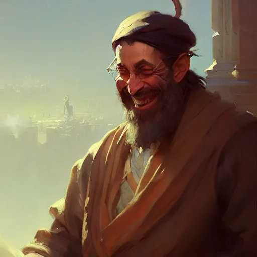 Image similar to a happy merchant jew, by greg rutkowski, artstation, by artgerm, by wlop