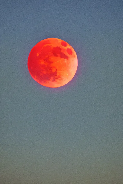 Prompt: red moon reflecting in the sea, night, low angle, realistic photo