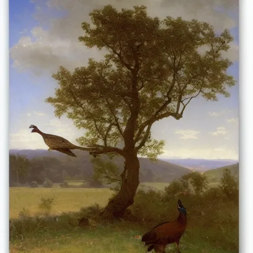 Image similar to an oak tree and a pheasant near poynings and the south downs by william - adolphe bouguereau