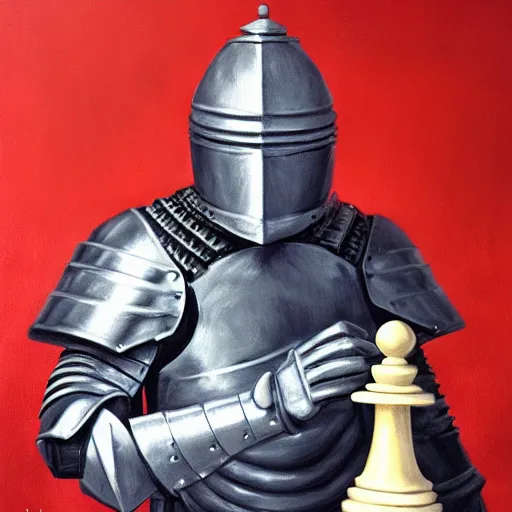 Prompt: knight in armor with mowhawk playing chess, oil painting, soft style, hyperrealism, beautiful, high resolution, trending on artstation