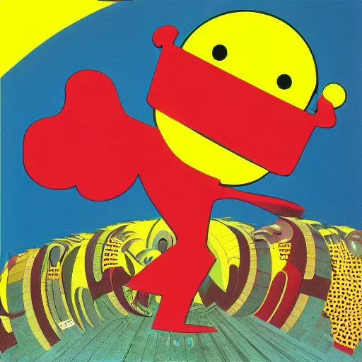 Image similar to packman as the beetles album cover, 7 0 s, acid